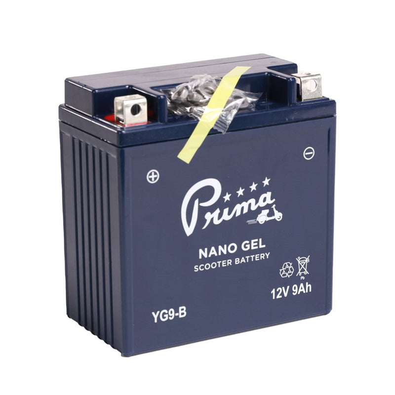 Prima YG9-B Gel Battery: YTX7A-BS / YT9B-BS Compatible
