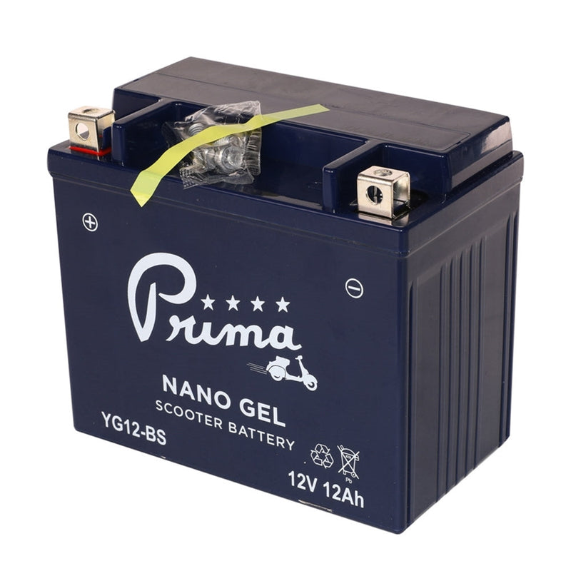 Prima 12V Gel Battery (YG12-BS) - Vespa GTS 300, GTV, LX 150