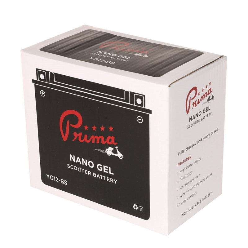 Prima 12V Gel Battery (YG12-BS) - Vespa GTS 300, GTV, LX 150