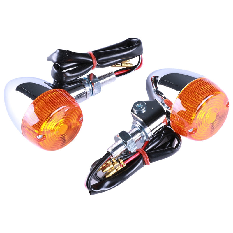 Bullet Style Chrome Front/Rear Turn Signals w/ Amber Lens