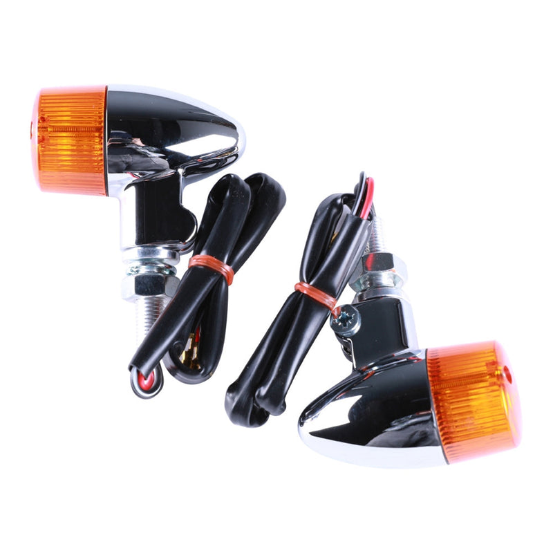 Mini Bullet Front/Rear Chrome Turn Signals w/ Amber Lens