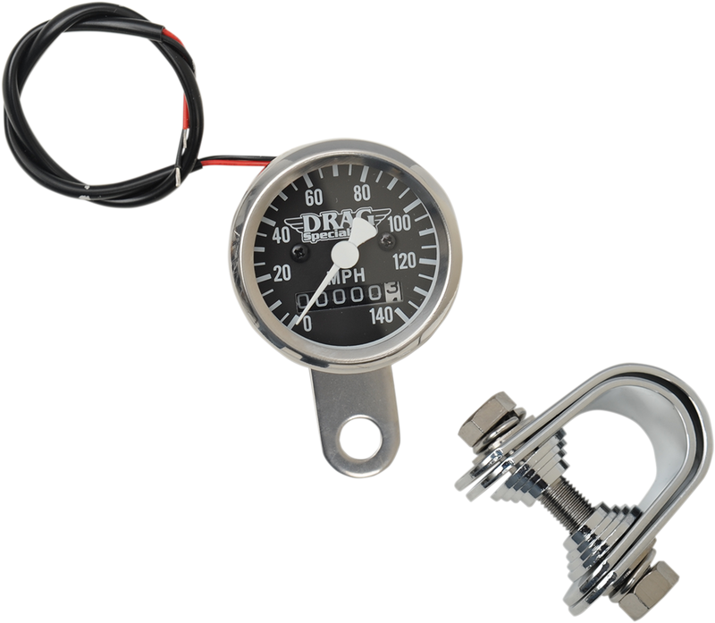 DRAG SPECIALTIES Mini Speedometer 21-6960DS-BX15A - Black, 1-7/8 inch Diameter, 2240:60 Ratio, Stainless Steel Housing