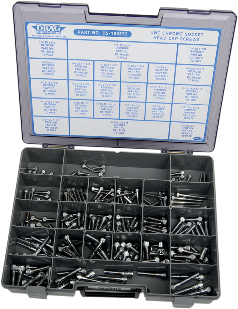 DRAG SPECIALTIES, DRAG SPECIALTIES MK202 Socket-Head Bolt Assortment Kit - 24 Sizes of Coarse-Thread Bolts
