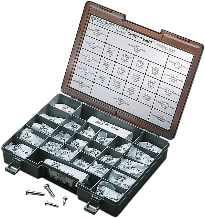 DRAG SPECIALTIES Head Bolt Assortment Kit MK147 - Hex Coarse-Thread, Heat Treated Chrome Finish