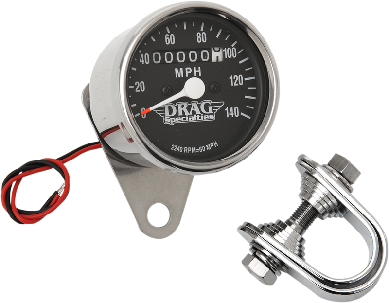 Drag Specialties 2.4-inch MPH Mini LED Mechanical Speedometer with Chrome Housing and Black Face - Part 21-6809DS1-BX15