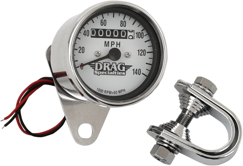 DRAG SPECIALTIES 2.4 Inch MPH Mini LED Mechanical Speedometer with Chrome Housing and White Face - Part 21-6824DS1-BX15