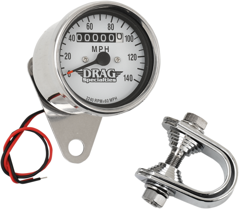 DRAG SPECIALTIES 2.4 Inch MPH Mini LED Mechanical Speedometer with Chrome Housing and White Face - Part 21-6829DS1-BX15