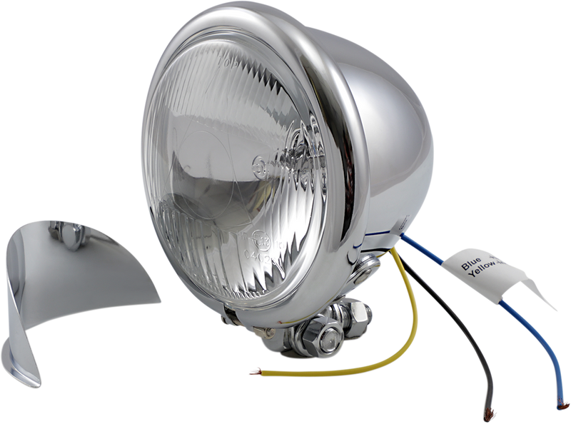 DRAG SPECIALTIES 4 1/2 Inch Spotlight with Chrome Visor and Blue Indicator Light – Part Number 20-0026-BX-LB2