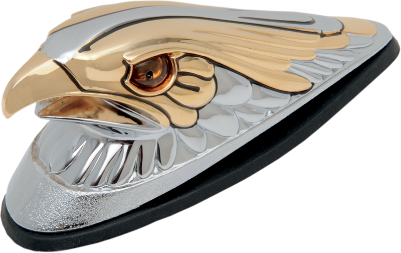 DRAG SPECIALTIES, DRAG SPECIALTIES Gold Eagle Head with Lights - Amber Eyes - Large Chrome (Part #72923)