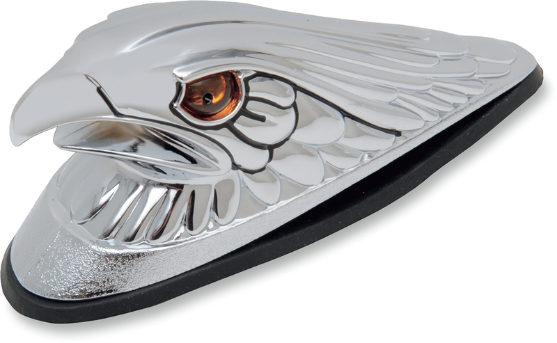 Drag Specialties Eagle Head with Lights - Amber Eyes - Large Chrome Fender Ornament (Part #72924)