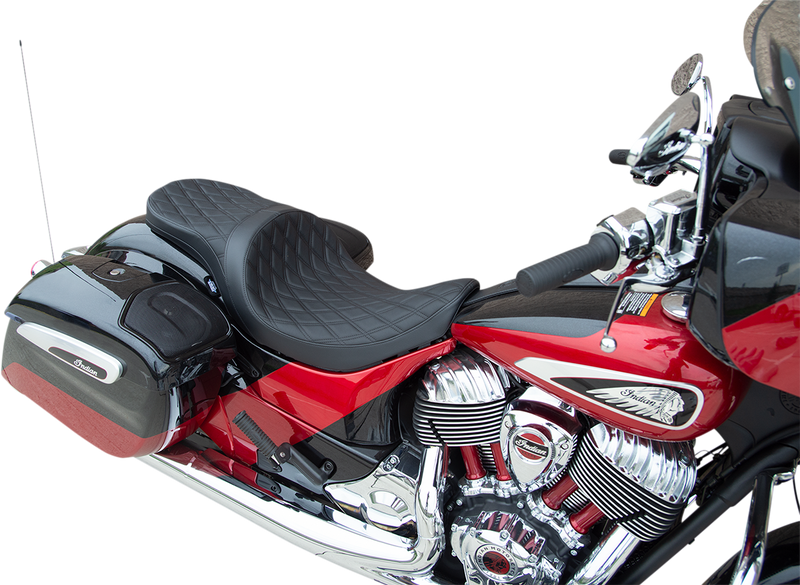 DRAG SPECIALTIES SEATS, DRAG SPECIALTIES SEATS Low Profile Touring Seat - Double Diamond w/ Black Stitching for Indian 2014-2022 - Part #0810-2258