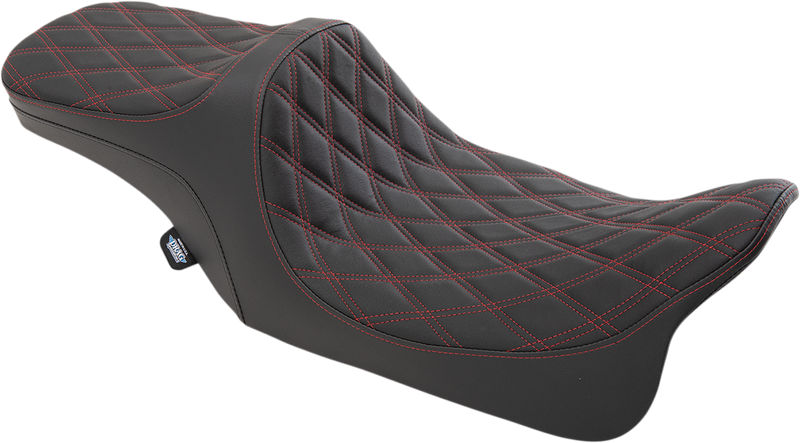 DRAG SPECIALTIES SEATS, Drag Specialties Seats Predator III 2-Up Seat with Double Diamond Red Thread for Harley FL 1999-2007 - Part 0801-1310
