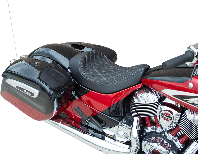 DRAG SPECIALTIES SEATS, Drag Specialties Seats Solo Seat Double Diamond with Silver Stitching for Indian 2014-2022 - Part No. 0810-2268