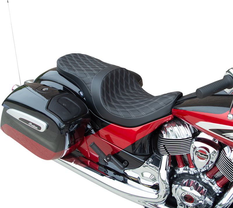 DRAG SPECIALTIES SEATS, DRAG SPECIALTIES SEATS Low Profile Touring Seat - Double Diamond Silver Stitch for Indian '14-'22 (Part #0810-2275)