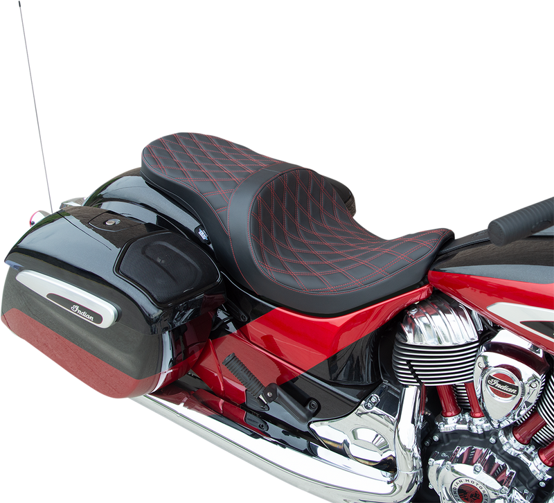 DRAG SPECIALTIES SEATS, DRAG SPECIALTIES SEATS Low Profile Touring Seat - Double Diamond with Red Stitch for Indian '14-'22 0810-2276