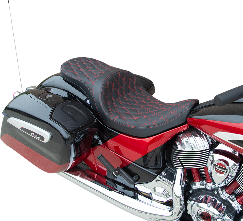 DRAG SPECIALTIES SEATS, DRAG SPECIALTIES SEATS Low Profile Touring Seat - Double Diamond with Red Stitching for Indian '14-'22 - Part 0810-2261