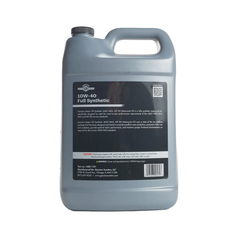 Genuine Motor Oil: 10W-40 JASO MA-2  Engine Oil; 1 Gallon