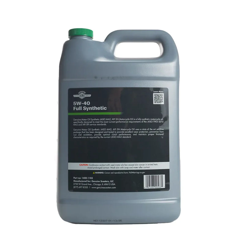Genuine Motor Oil: 5W-40 JASO MA-2 Engine Oil; 1 Gallon