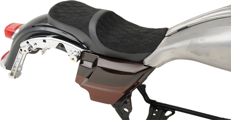 DRAG SPECIALTIES SEATS, DRAG SPECIALTIES SEATS Low Touring Seat with Vinyl and Faux Suede for Harley FL 2008-2023, Part No. 0801-1070
