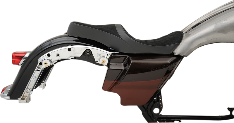 DRAG SPECIALTIES SEATS, DRAG SPECIALTIES SEATS Low Touring Seat for Harley-Davidson FL Models 2008-2023 - Vinyl and Faux Suede with Diamond Pattern and Ness Winged Tanks - Part Number 0801-1078