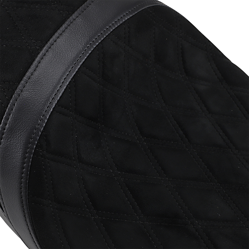 DRAG SPECIALTIES SEATS, DRAG SPECIALTIES SEATS Low Touring Seat for Harley-Davidson FL Models 2008-2023 - Vinyl and Faux Suede with Diamond Pattern and Ness Winged Tanks - Part Number 0801-1078