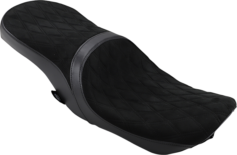 DRAG SPECIALTIES SEATS, DRAG SPECIALTIES SEATS Low Touring Seat for Harley-Davidson FL Models 2008-2023 - Vinyl and Faux Suede with Diamond Pattern and Ness Winged Tanks - Part Number 0801-1078
