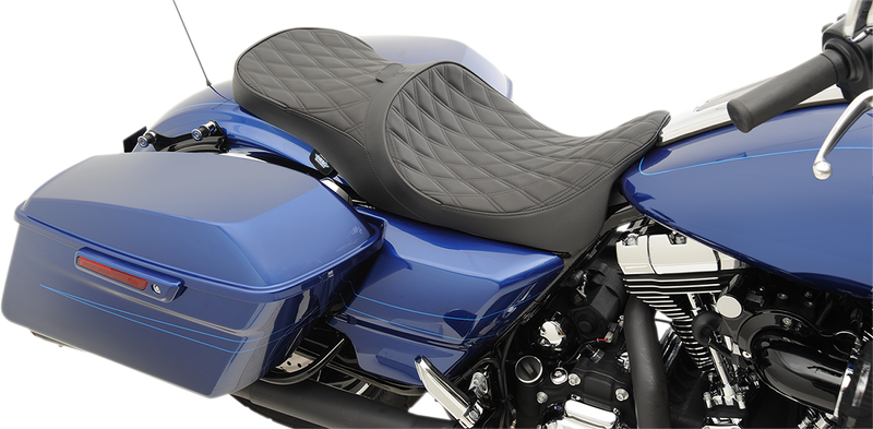 DRAG SPECIALTIES SEATS, Drag Specialties Seats Low Touring Seat with Backrest Receiver for FL 2008-2023 | Solar Reflective Double Diamond Model Part 0801-1008