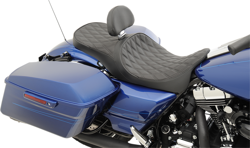 DRAG SPECIALTIES SEATS, Drag Specialties Seats Low Touring Seat with Backrest Receiver for FL 2008-2023 | Solar Reflective Double Diamond Model Part 0801-1008