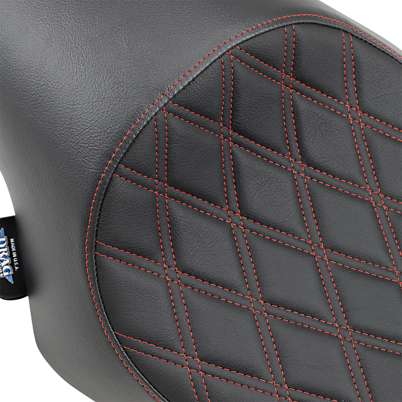 DRAG SPECIALTIES SEATS, DRAG SPECIALTIES SEATS 3/4 Solo Seat - Double Diamond Black with Red Stitching for XL '04-'22, Part Number 0804-0746