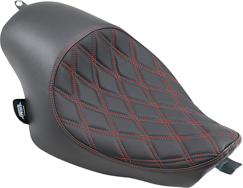 DRAG SPECIALTIES SEATS, DRAG SPECIALTIES SEATS 3/4 Solo Seat - Double Diamond Black with Red Stitching for XL '04-'22, Part Number 0804-0746