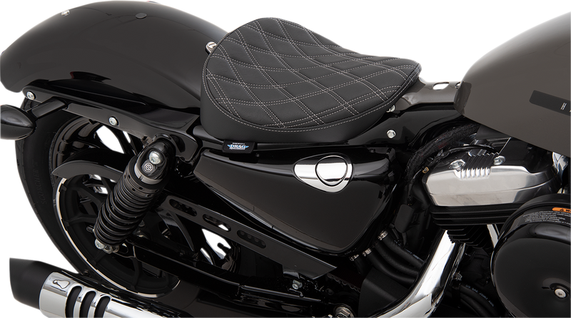 DRAG SPECIALTIES SEATS, Drag Specialties Seats Bobber Solo Seat - Double Diamond Silver Stitch for 2010-2022 Harley-Davidson XL Models - Part 0804-0740