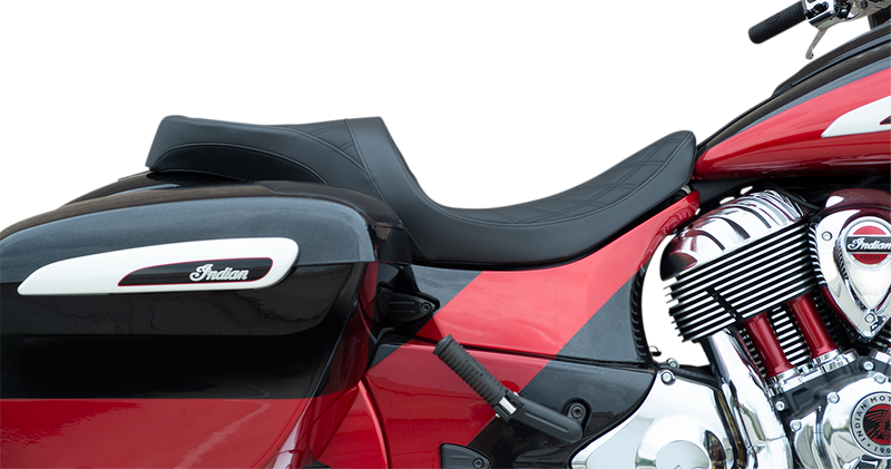DRAG SPECIALTIES SEATS, DRAG SPECIALTIES SEATS Low Profile Touring Seat - Double Diamond w/ Black Stitching for Indian 2014-2022 - Part #0810-2258