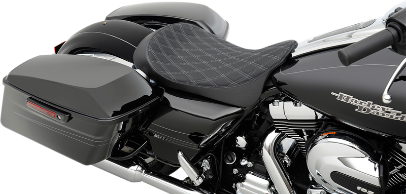 DRAG SPECIALTIES SEATS, Drag Specialties Seats Low Solo Seat - Double Diamond Silver Stitch for Harley FL 2008-2023 (Part #0801-1153)