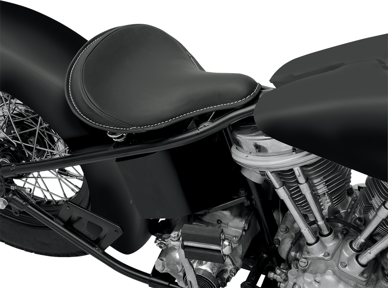DRAG SPECIALTIES SEATS, DRAG SPECIALTIES SEATS Spring Solo Seat Large Black Solar-Reflective Leather with White Perimeter Stitch - Part #0806-0048