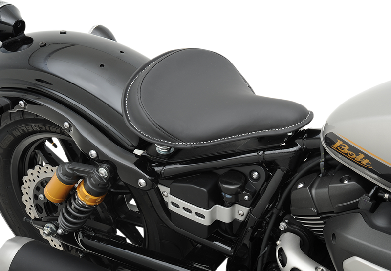 DRAG SPECIALTIES SEATS, DRAG SPECIALTIES SEATS Spring Solo Seat Large Black Solar-Reflective Leather with White Perimeter Stitch - Part #0806-0048