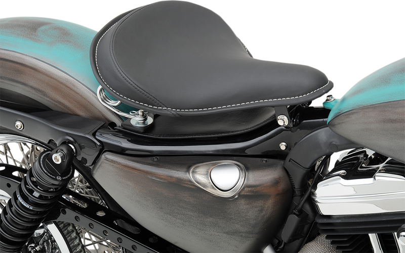 DRAG SPECIALTIES SEATS, DRAG SPECIALTIES SEATS Spring Solo Seat Large Black Solar-Reflective Leather with White Perimeter Stitch - Part #0806-0048