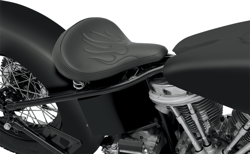 DRAG SPECIALTIES SEATS, DRAG SPECIALTIES SEATS Spring Solo Large Motorcycle Seat - Black Vinyl with Flame Stitching, Part 0806-0051