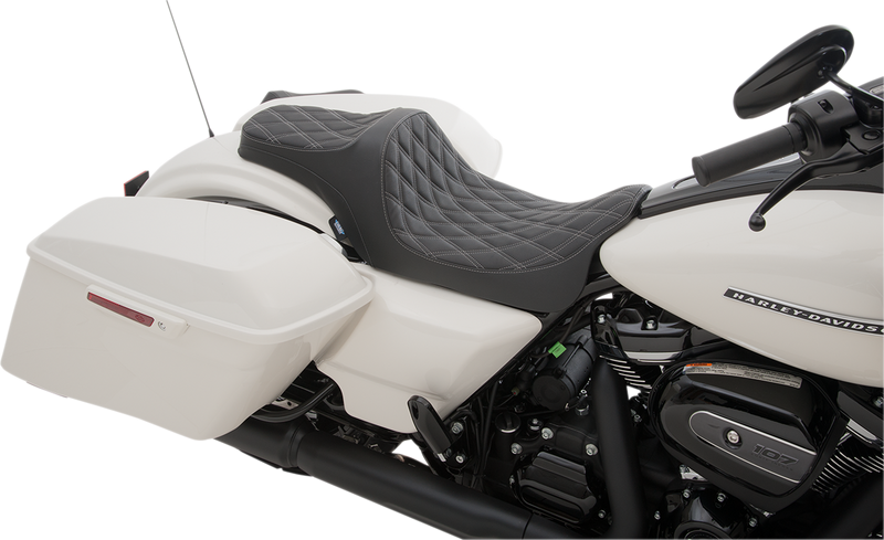 DRAG SPECIALTIES SEATS, DRAG SPECIALTIES SEATS Predator III Seat for Harley-Davidson FL '08-'23, Double Diamond Silver Stitching, Part #0801-1115