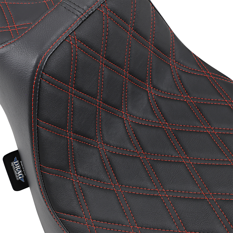 DRAG SPECIALTIES SEATS, Drag Specialties Seats Predator III Double Diamond Seat with Red Stitching for FXFB/S '18-'23 - Model 0802-1074