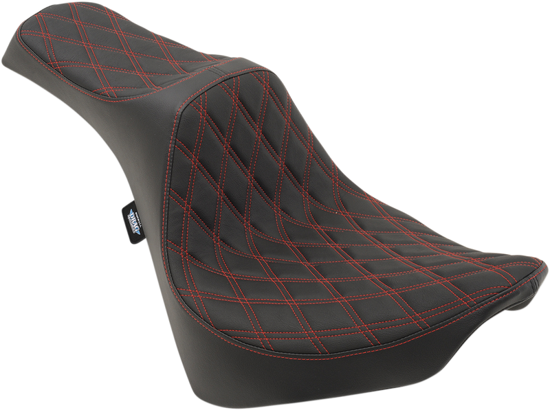 DRAG SPECIALTIES SEATS, DRAG SPECIALTIES SEATS Predator III Seat - Double Diamond Red Stitching for Harley FX/FL '18-'23, Part #0802-1147