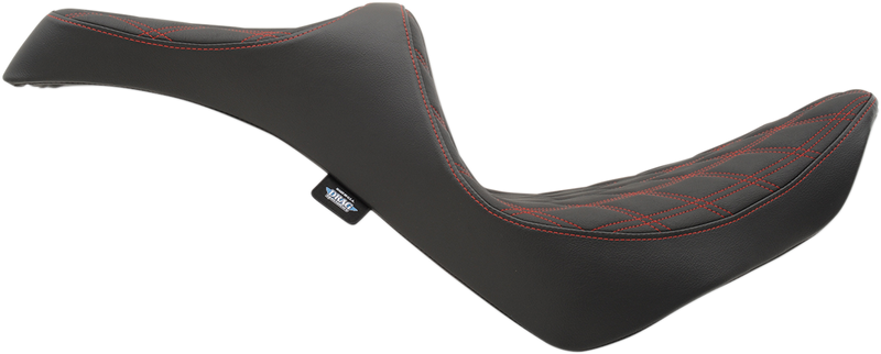 DRAG SPECIALTIES SEATS, DRAG SPECIALTIES SEATS Predator III Seat - Double Diamond Red Stitching for Harley FX/FL '18-'23, Part #0802-1147