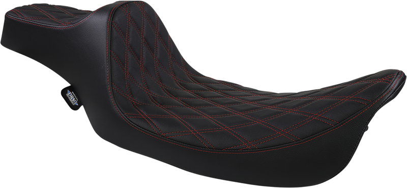 DRAG SPECIALTIES SEATS, Drag Specialties Seats Extended Reach Predator III Seat for Harley FL Models 1999-2007 – Black with Red Stitching
