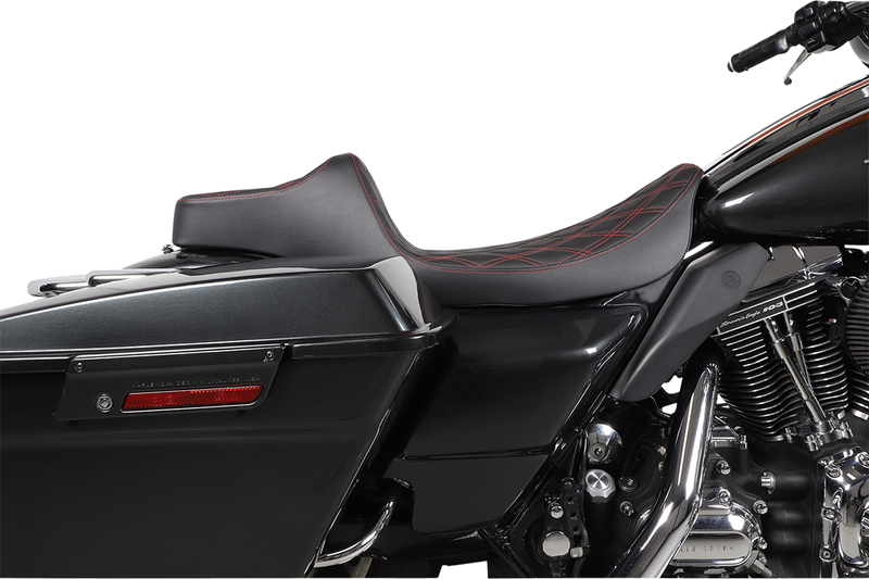 DRAG SPECIALTIES SEATS, Drag Specialties Seats Extended Reach Predator III Seat for Harley FL Models 1999-2007 – Black with Red Stitching