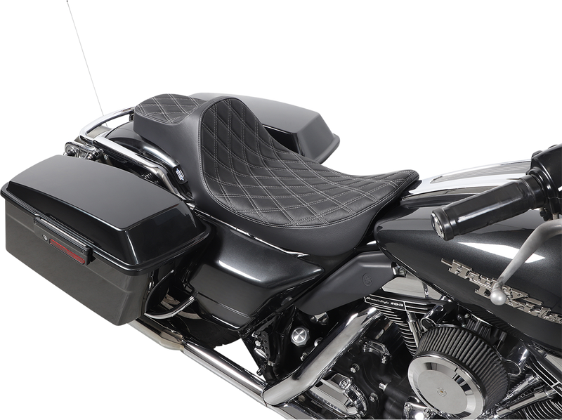 DRAG SPECIALTIES SEATS, Drag Specialties Seats Extended Reach Predator III Seat for Harley FL Models, Black with Silver Stitching – Part #08011370