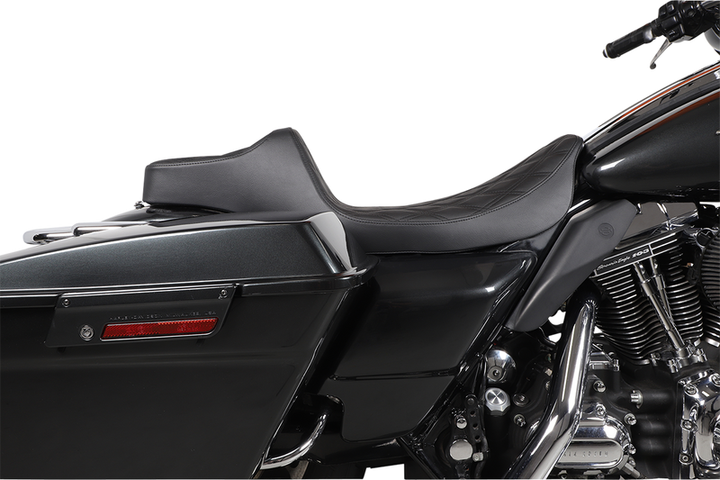 DRAG SPECIALTIES SEATS, Drag Specialties Seats Extended Reach Predator III Seat for Harley FL '99-'07 – Double Diamond Black Stitching