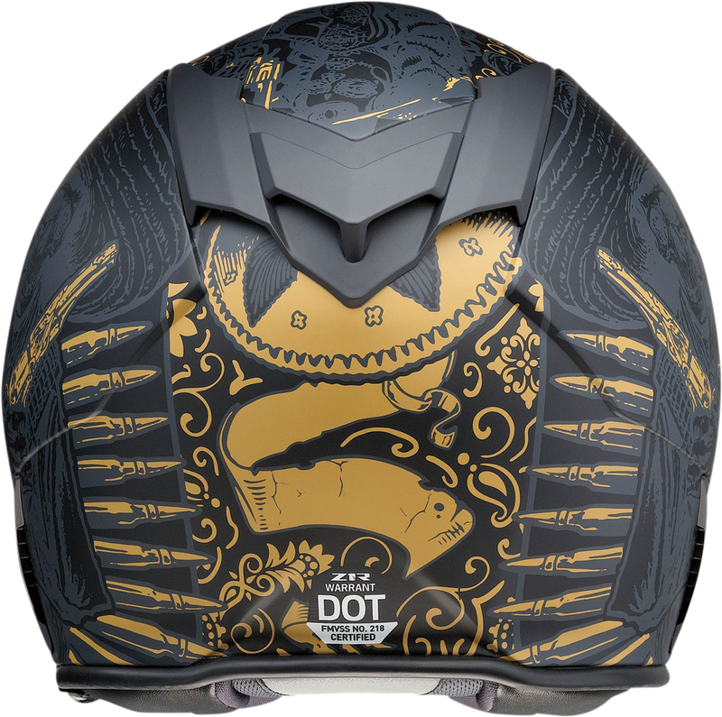 Z1R, Z1R Warrant Helmet Sombrero Black/Gold Large - Injection Molded Polycarbonate Shell with Drop-Down Sun Visor