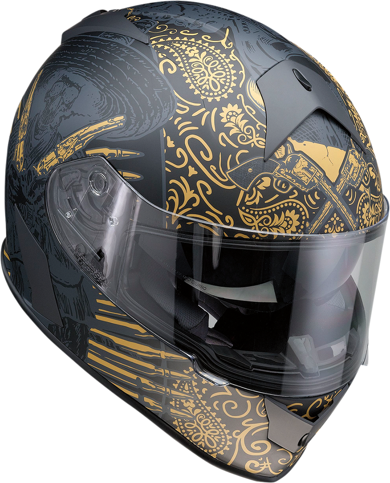 Z1R, Z1R Warrant Helmet Sombrero Black/Gold Large - Injection Molded Polycarbonate Shell with Drop-Down Sun Visor