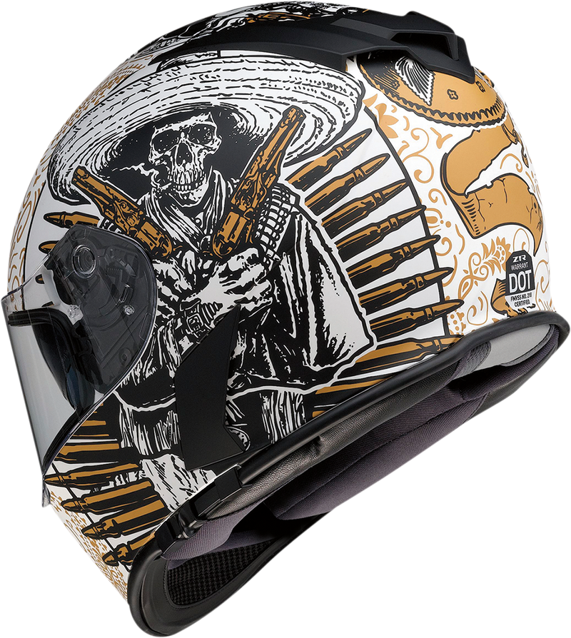 Z1R, Z1R Warrant Helmet Sombrero - White/Gold XL | Injection Molded Polycarbonate Shell & Drop-Down Sun Visor