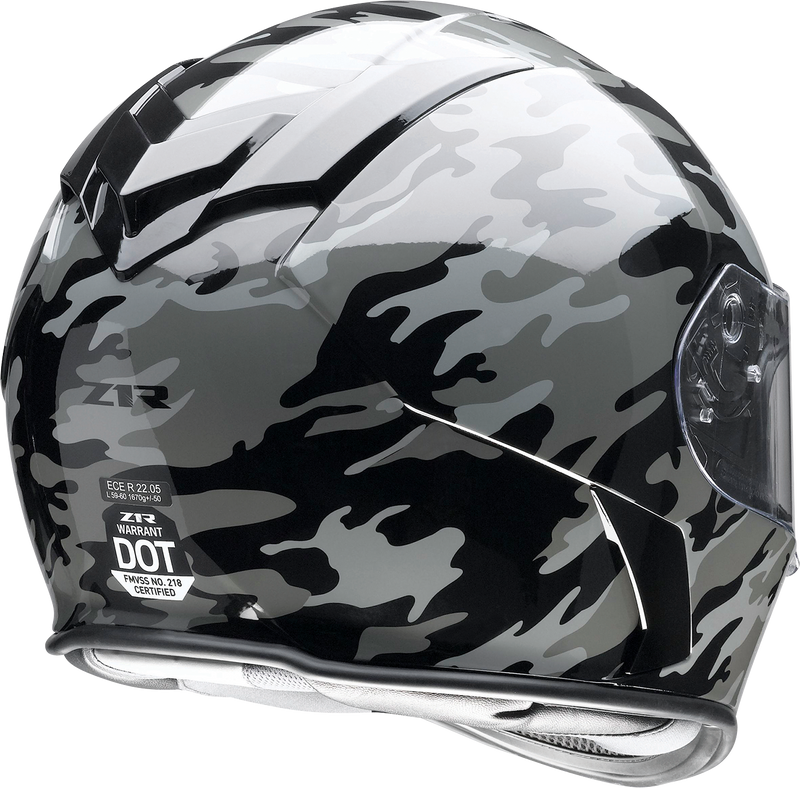 Z1R, Z1R Warrant Helmet - Camo Black/Gray 2XL - Polycarbonate Shell with Drop-Down Sun Visor