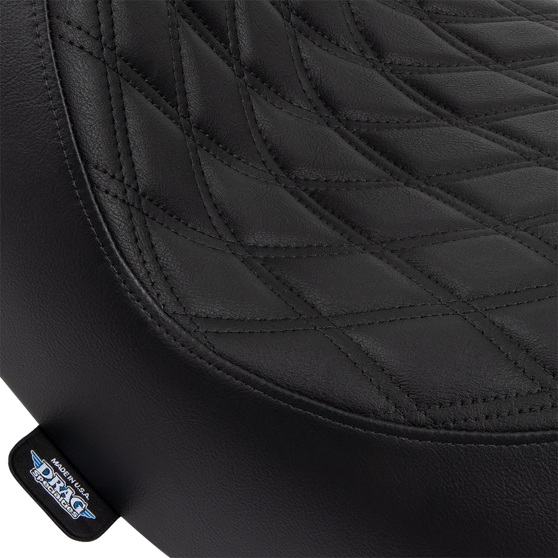 DRAG SPECIALTIES SEATS, DRAG SPECIALTIES SEATS Solo Seat - Double Diamond - Black Stitching for FL/FX 2018-2023 (Part #0802-1513)